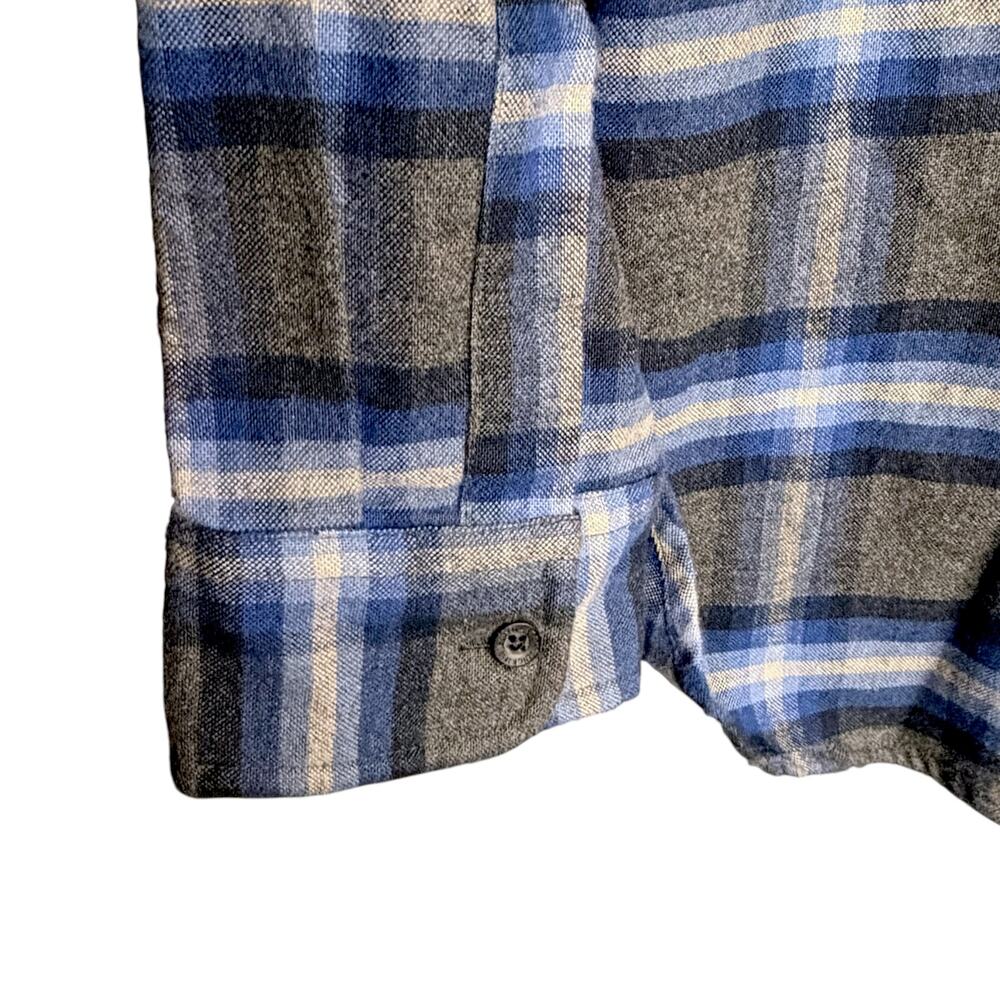 Pendelton Mason Gray & Blue 100% Cotton Flannel Plaid Mens XL Button Down Shirt - Picture 7 of 8